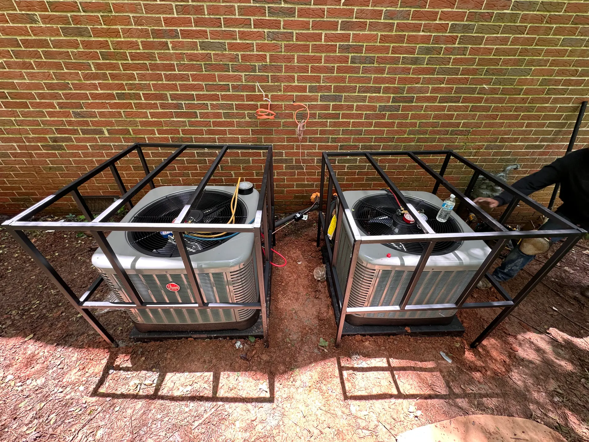Welded steel AC security cages on condenser units